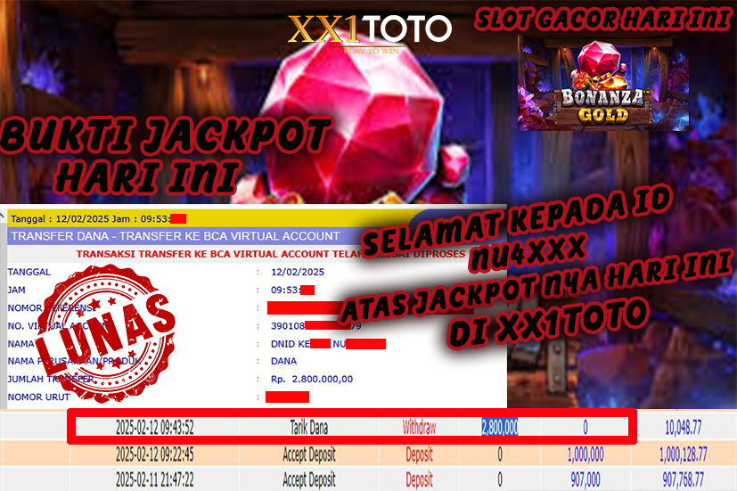 XX1TOTO BUKTI PEMBAYARAN JACKPOT PRAGMATIC PLAY BONANZA GOLD RP. 2,800,000 – DIBAYAR LUNAS