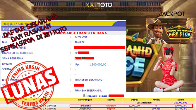 XX1TOTO BUKTI PEMBAYARAN JACKPOT PRAGMATIC PLAY ESCAPE THE PYRAMID – FIRE & ICE RP.1,300,000 – DIBAYAR LUNAS