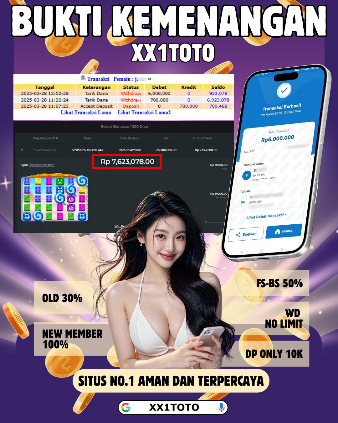 XX1TOTO BUKTI PEMBAYARAN JACKPOT SWEET BONANZA DICE RP.6,000,000- DIBAYAR LUNAS
